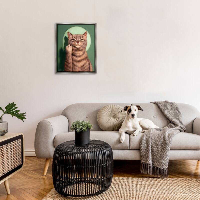 Stupell Cat & Middle Finger Framed Floater Canvas Wall Art Design by Lucia Heffernan