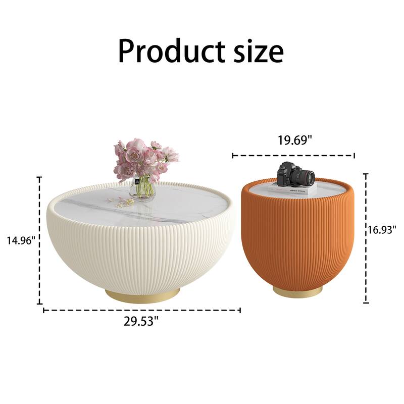 Modern Light Marble Top Cup Shape Leather Edge Coffee Sofa Side Table
