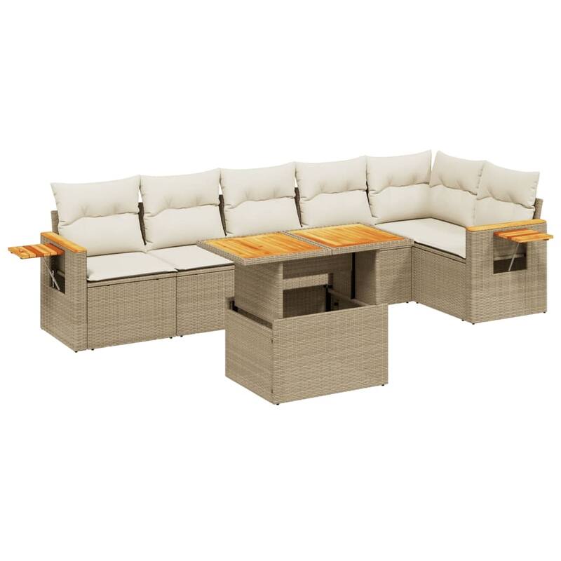 vidaXL Patio Sofa Set with Cushions Outdoor Furniture 7 Piece Poly Rattan - 21.7 x 39.4 x 28.7 in