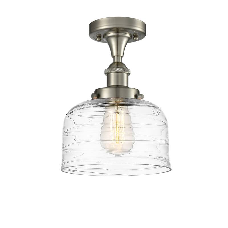 Innovations Lighting Ballston Urban Bell - 1 Light 8" Semi-Flush Mount - Clear Deco Swirl/Brushed Satin Nickel