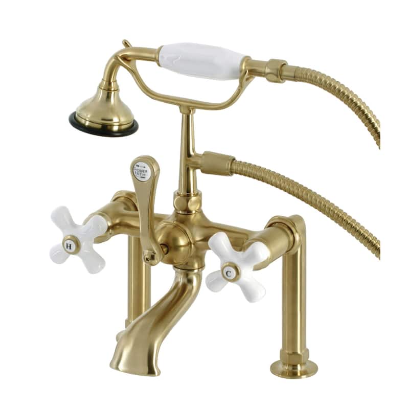 Kingston Brass Aqua Vintage Deck Mounted Clawfoot Tub Filler with - Brushed Brass