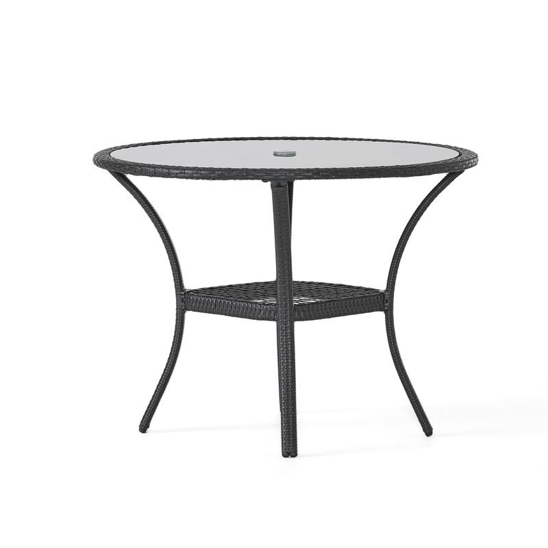 Outdoor Grey Rattan Dining Table with Glass Table Top