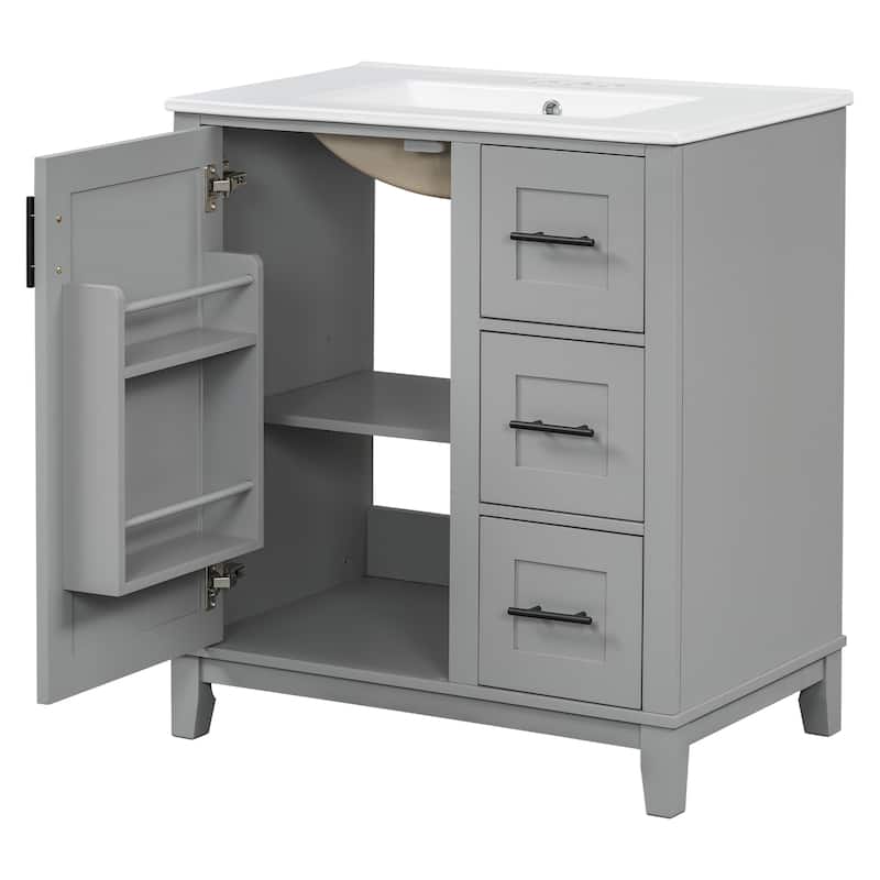 Roomfitters 36" Bathroom Vanity with Ceramic Sink, 4 Drawers, 1 Door, Adjustable Shelf, Solid Wood Frame