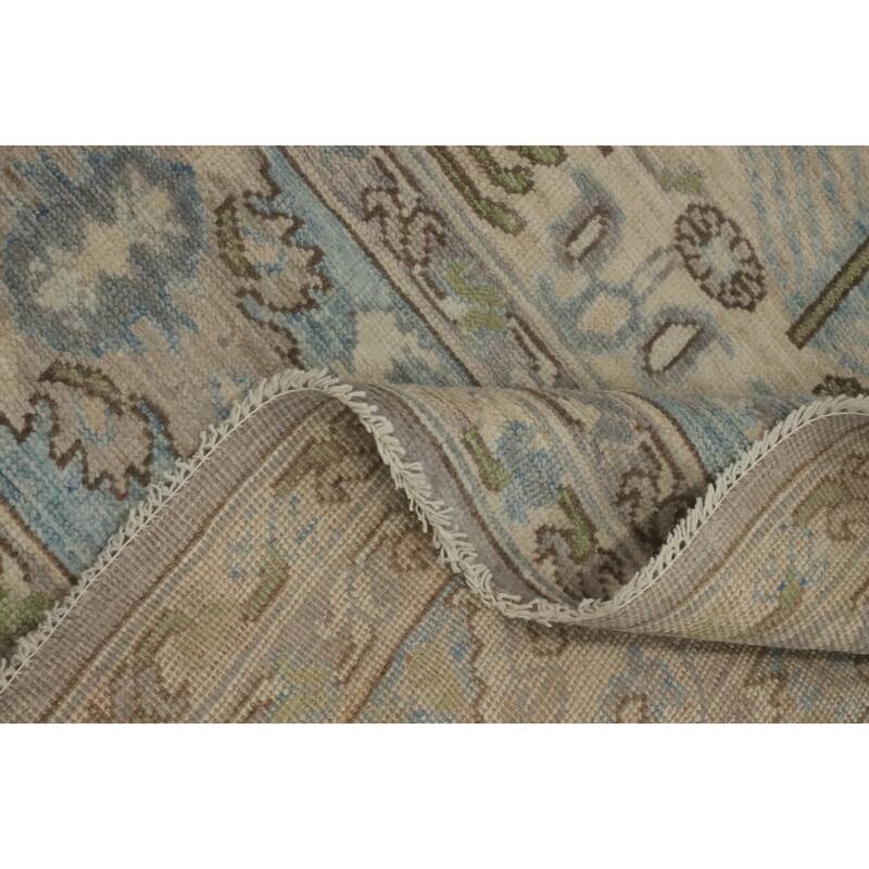 Handmade Wool Oushak Turkish Area Rug, Floral Geometric Carpet - 10' 0'' X 7' 10''