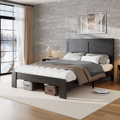 King/Queen/Full Size Wood Platform Bed Frame - Quiet, No Box Spring Needed, Easy Assembly with Underbed Storage