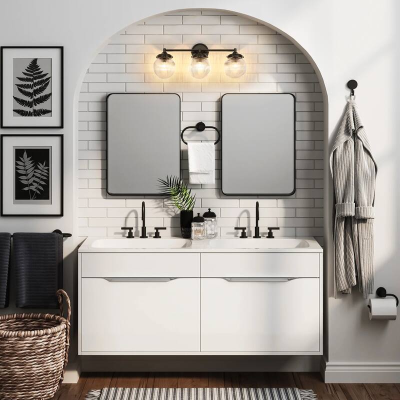 3-Light Modern Linear Ribbed Clear Glass Globe Bubble Bathroom Vanity Light over Mirror - 24.4 in. W x 9.6 in. H x 6.6 in. D