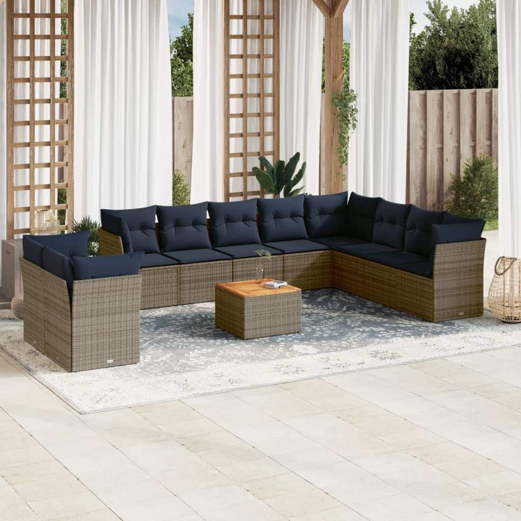 vidaXL Patio Sofa Set with Cushions Outdoor Furniture 11 Piece Poly Rattan - 24.4" x 24.4" x 27.2"