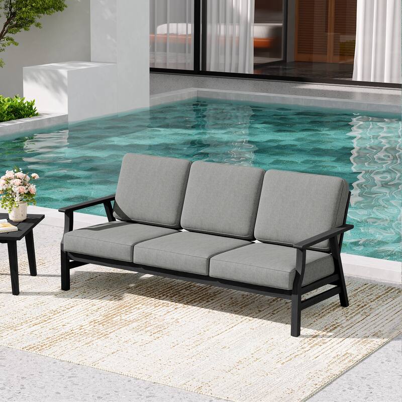 Teak Frame Outdoor Loveseat Daybed with Water-Resistant Cushions.