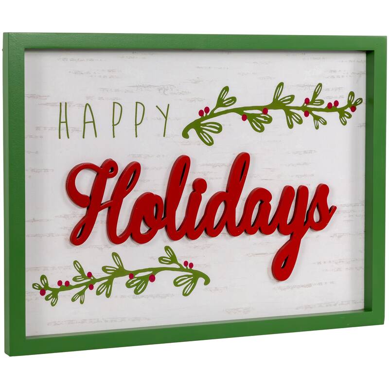 15.75" Framed "Happy Holidays" Christmas Wooden Wall Sign