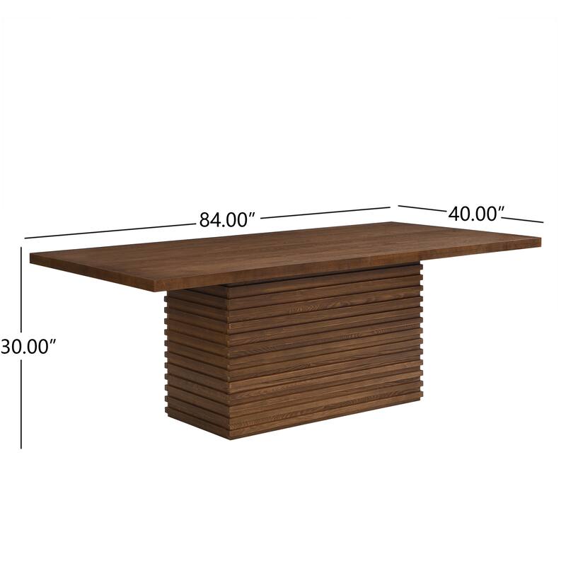 Roomfitters 84" Rectangular Dining Table with Solid Wood Top and Textured Pedestal Base, Modern Dining Room Table
