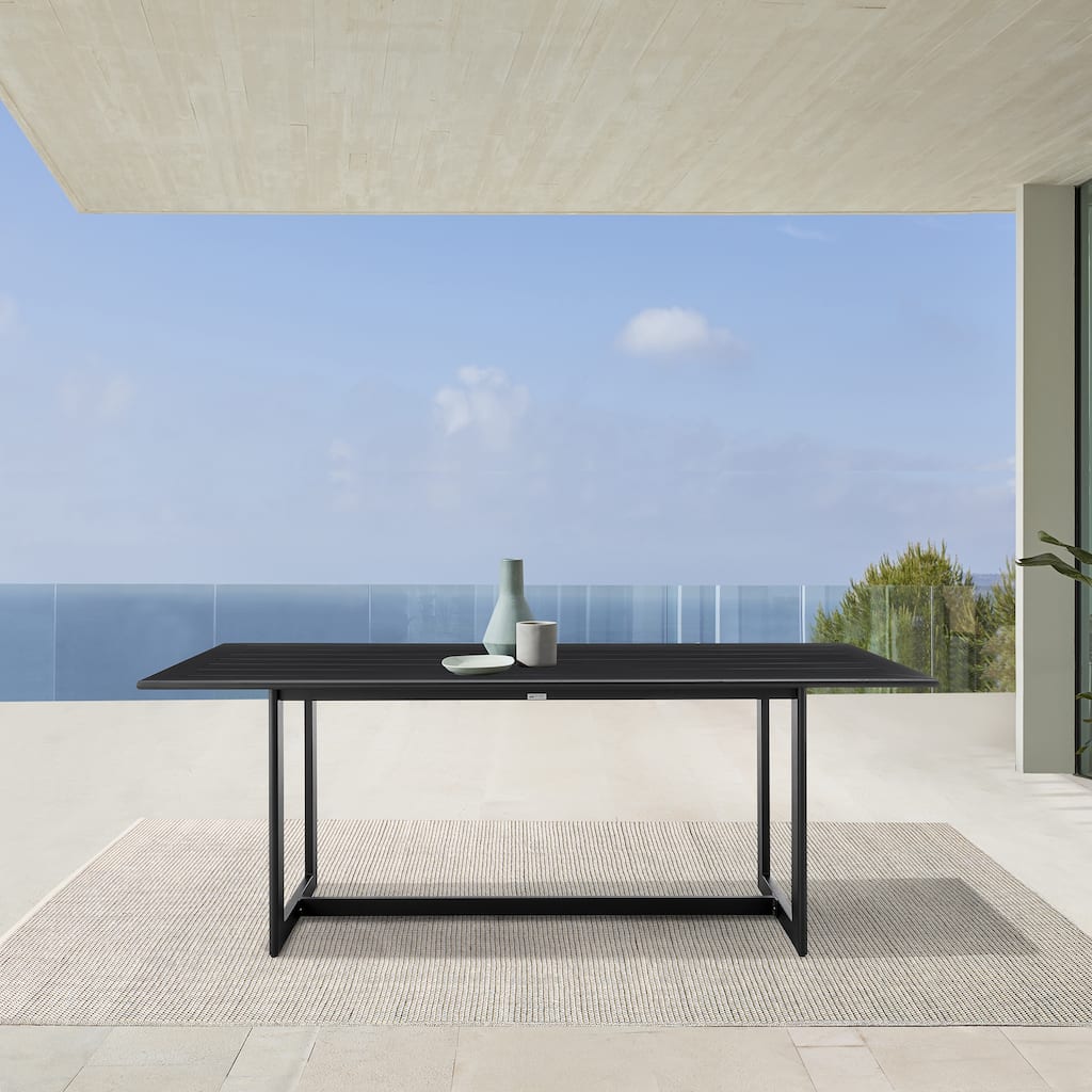 Grand Black Aluminum Slat Top Outdoor Dining Table