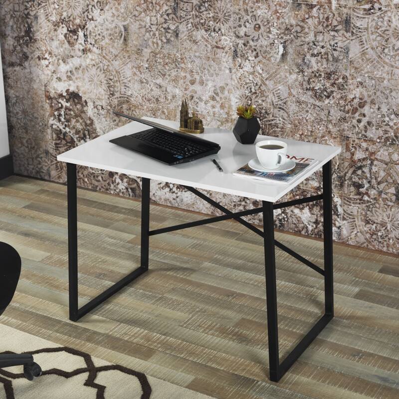 35" Wooden Top Small Writing and Computer Desk for Teens Bedroom - White