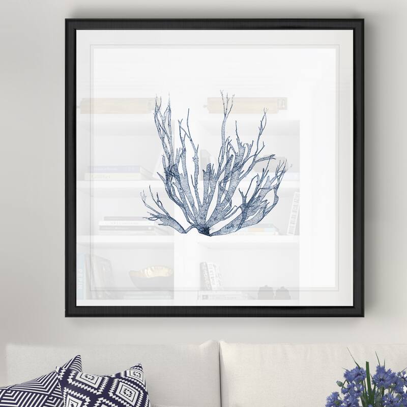 Navy Seaweed IV -Black Framed Print