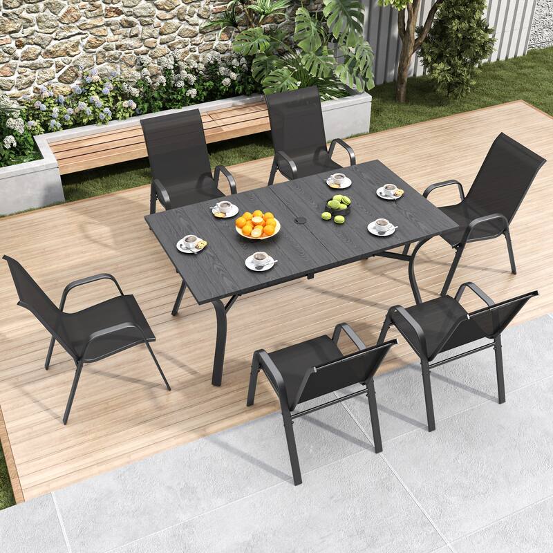 6-Piece Outdoor Dining Chairs Set, Wide Ergonomic Seat, 350lbs Capacity, Waterproof & Rust-Resistant Teslin Fabric Metal Frame