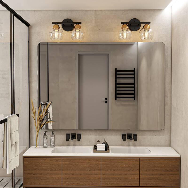 2-Light Dimmable Metal Bathroom Vanity Light Fixture With Glass Shade - Brushed Gold