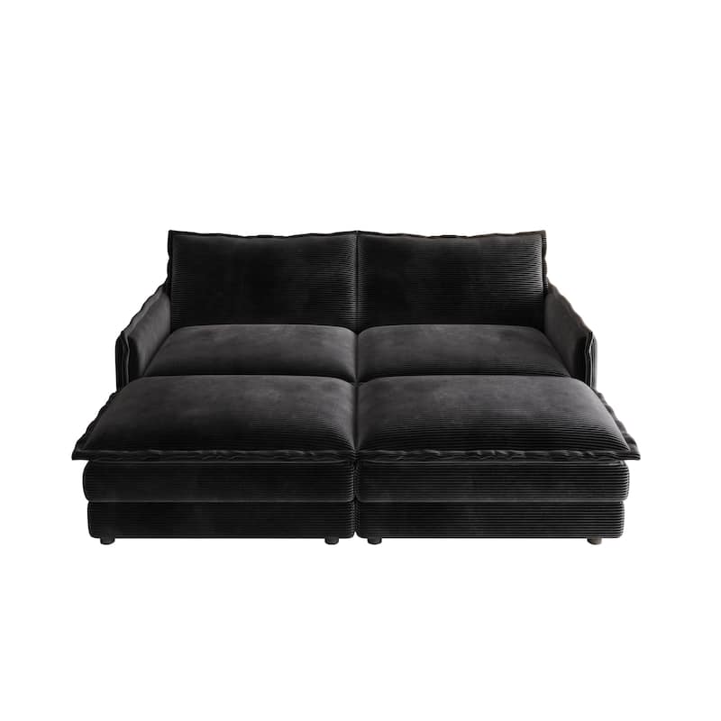 Corduroy Cloud Sleeper Sofa Bed Modular Sectional Sofa with Chaise Lounge Living Room Loveseat Couch with 2 Ottomans