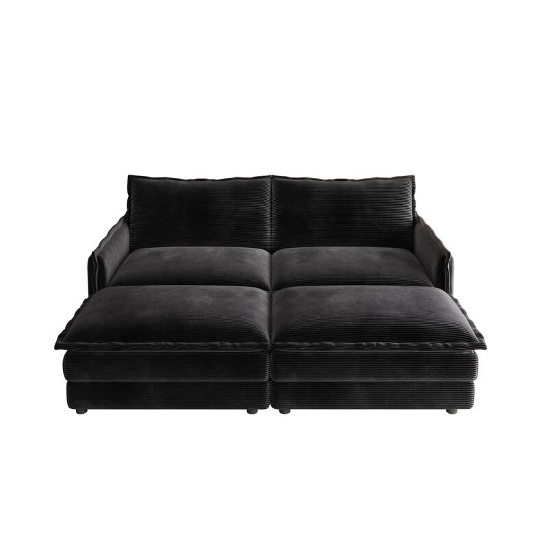 Loveseat Sectional Sofa Couch Deep Seat Cloud Sofa with 2 Ottomans - Black
