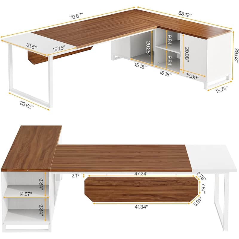 70.8" L-Shaped Executive Desk with 55" File Cabinet, Large Computer Desk with Storage Shelves/Cabinet for Home Office