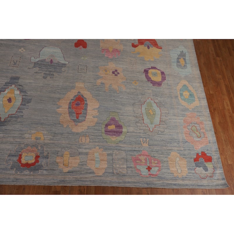 Vegetable Dye Oushak Turkish Large Area Rug Handmade Wool Carpet - 12'5"x 14'9"