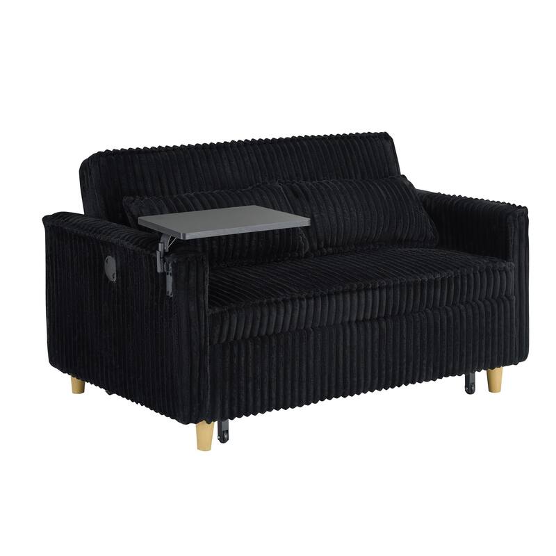 Pull Out Corduroy Sofa with USB Port