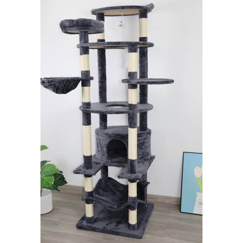 78 In Dark Gray Cat Tree Tower With Large Condo Sisal Scratching Post Big Hammock And Top Platform