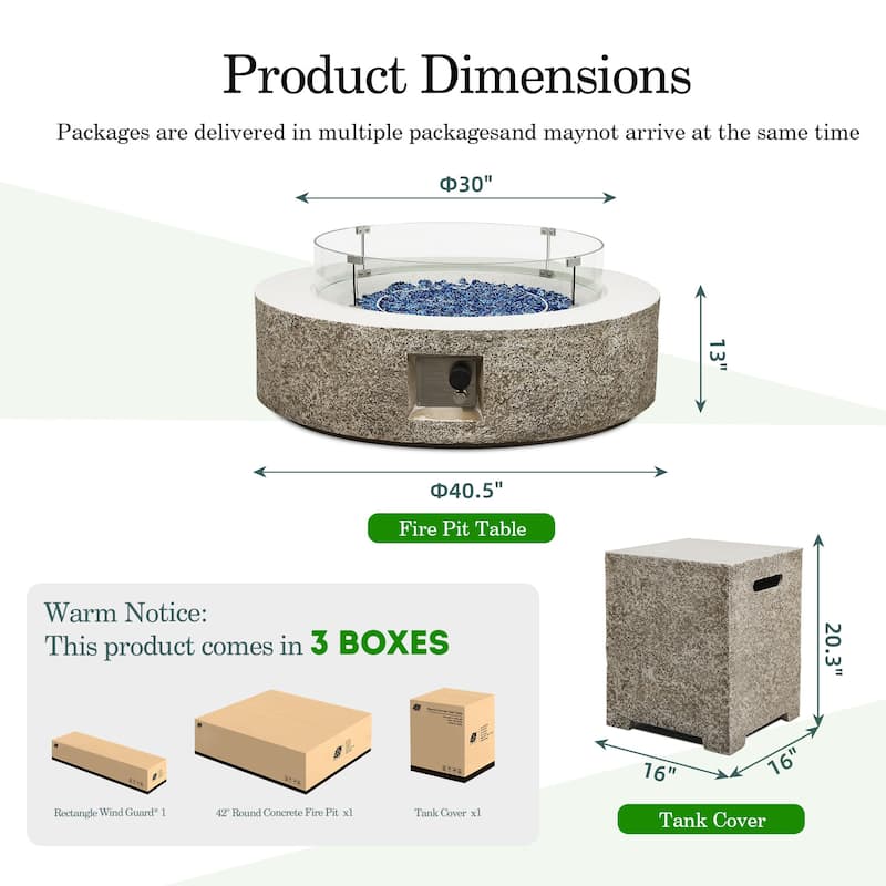 Patio Watcher 42/56in.50000-BTU Outdoor Magnesium Oxide Fire Pit Table with Gas Tank Cover and Wind Guard