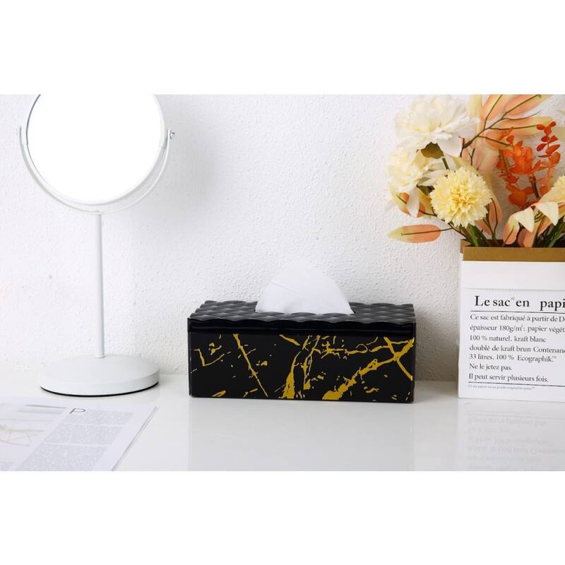 YBM Home Tissue Paper Box with Elegant Marble Printing - Black W/ Gold