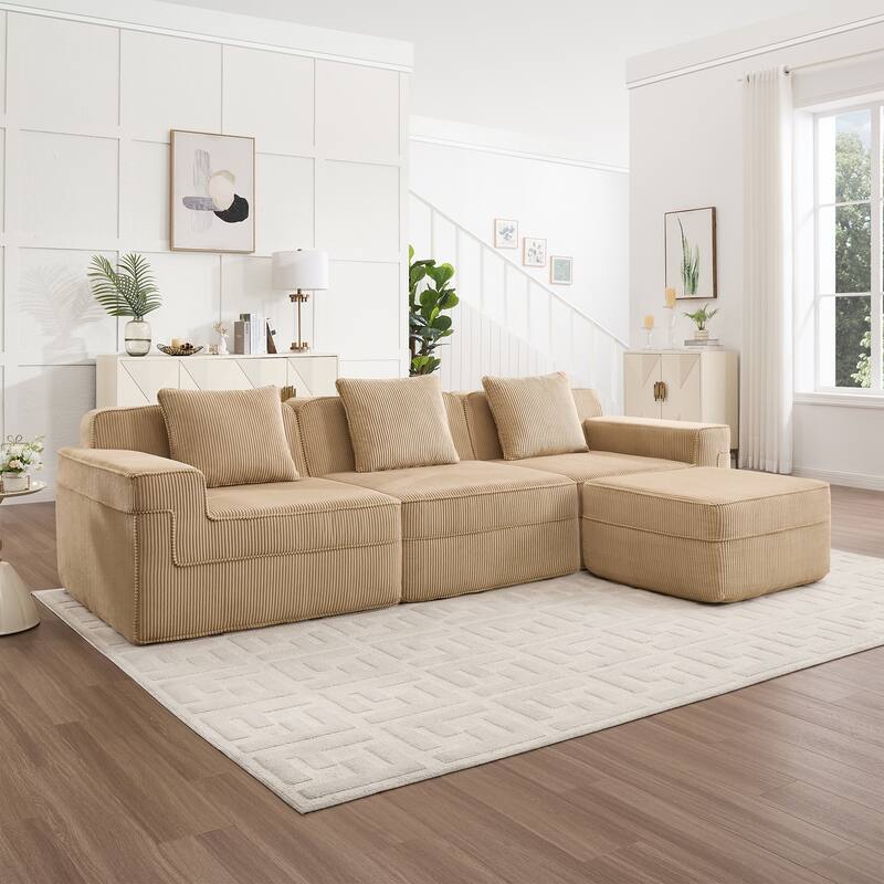 GDFStudio - Corduroy Modular 3-Seater 117.3" L-Shaped Boneless Cloud Sofa