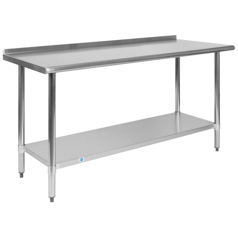 Stainless Steel 18 Gauge Work Table with Backsplash and Shelf, NSF - 60"W x 24"D x 36"H