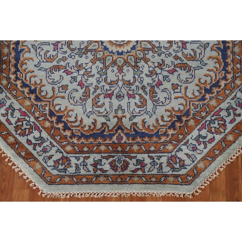 Heriz Serapi Indian Octagon Area Rug Handmade Wool Carpet - 5'11"x 6'1"