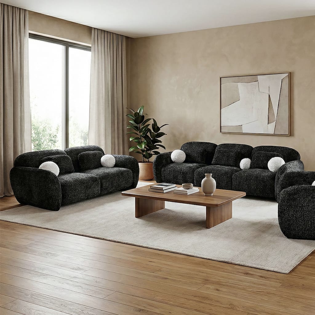 Furniture of America Isren Modern 2-Piece Chenille Sofa Set with Pillows