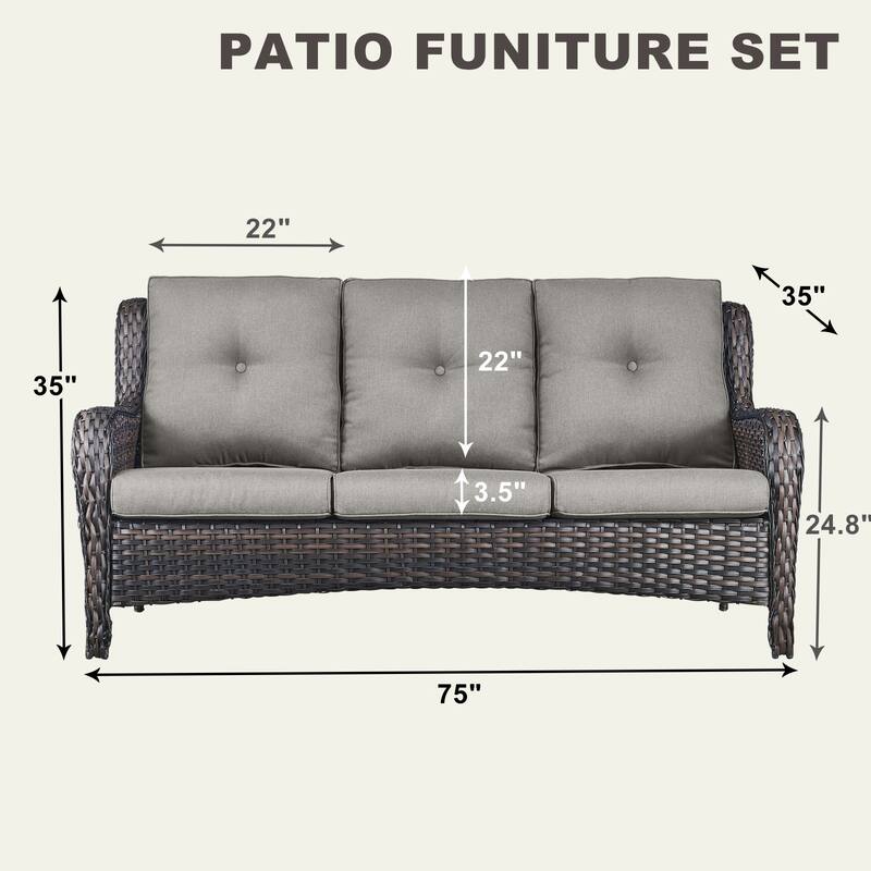 Gymojoy Patio Sofa PE Wicker 3-Seat Sofa