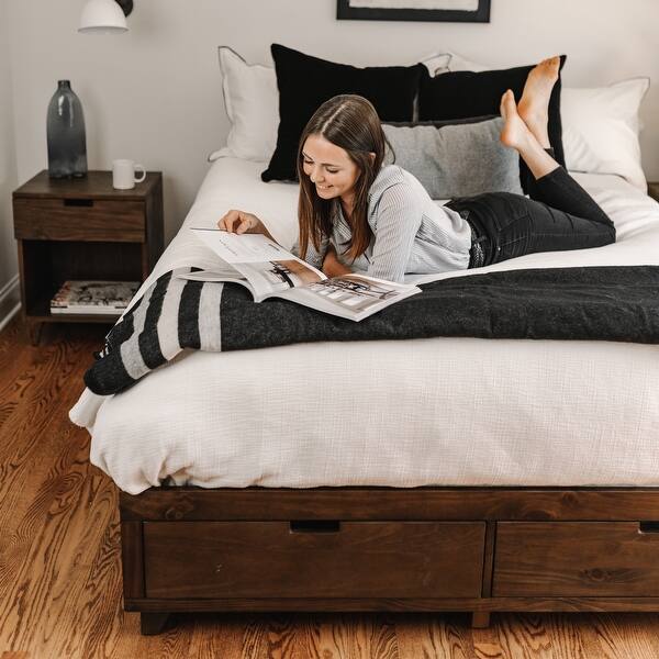 Kotter Home Solid Wood Walnut Platform Storage Bed Overstock 31628702