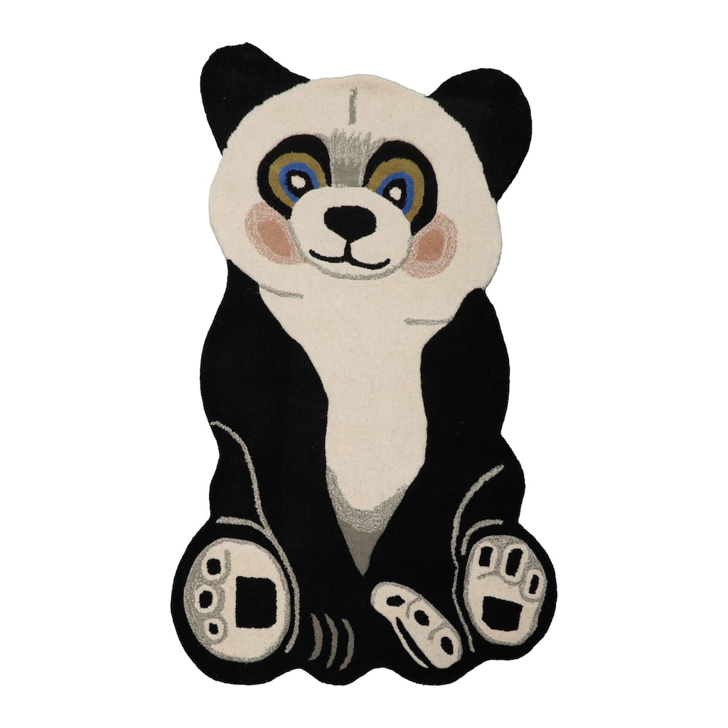 3'x5' Ivory Hand-Tufted Wool Rug Depicting a Modern Panda Theme - 3' x 5'