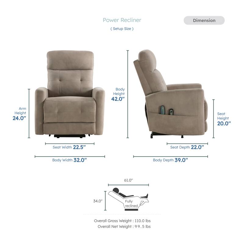 Jeanne Textured Microfiber Power Lift Chair with Massage and Heat