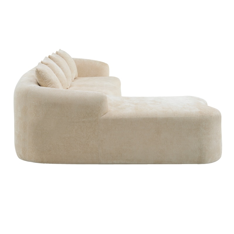 Full Compression L-Shape Sectional Sofa With Curved Chaise, Beige Modular Chenille Couch,High-Density