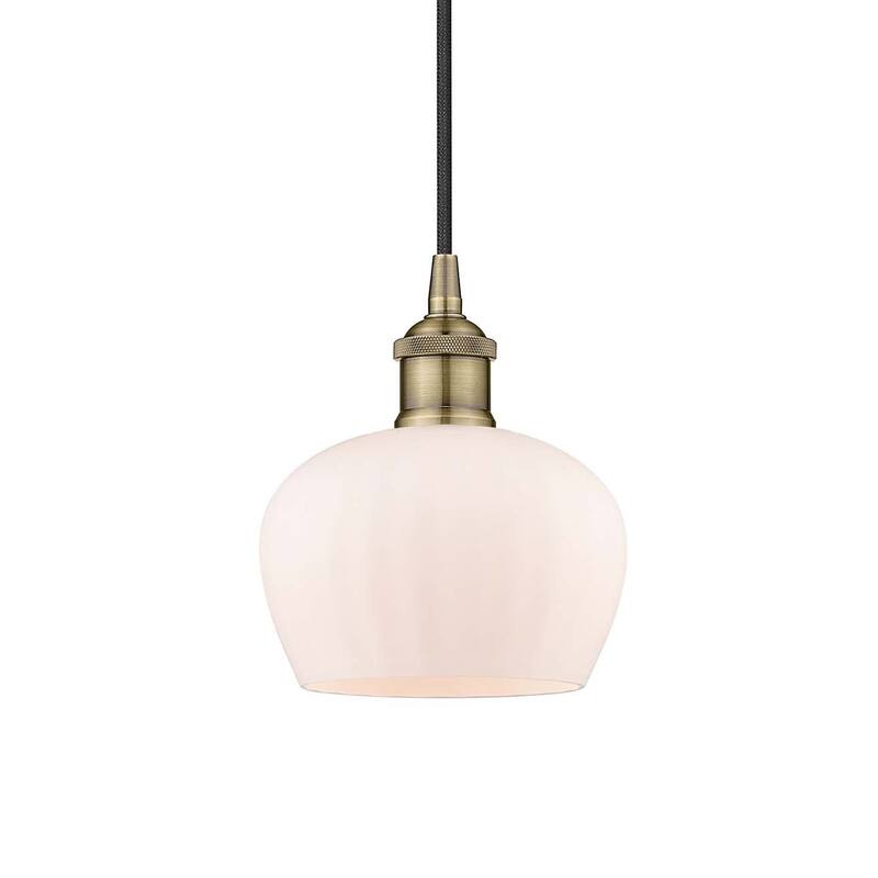 Innovations Lighting 616-1P-9-7 Fenton Pendant Fenton 7" Wide Mini - Antique Brass / Matte White