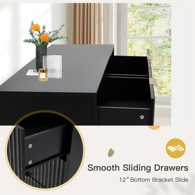 EROMMY Fluted 6-Drawer Dresser – Mid Century Modern Wide Chest with Metal Handles for Bedroom & Living Room