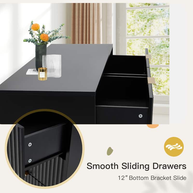 EROMMY Fluted Dresser 6 Drawer Mid Century Modern Dresser Wide Chest of Drawers with Metal Handles for Bedroom Living Room