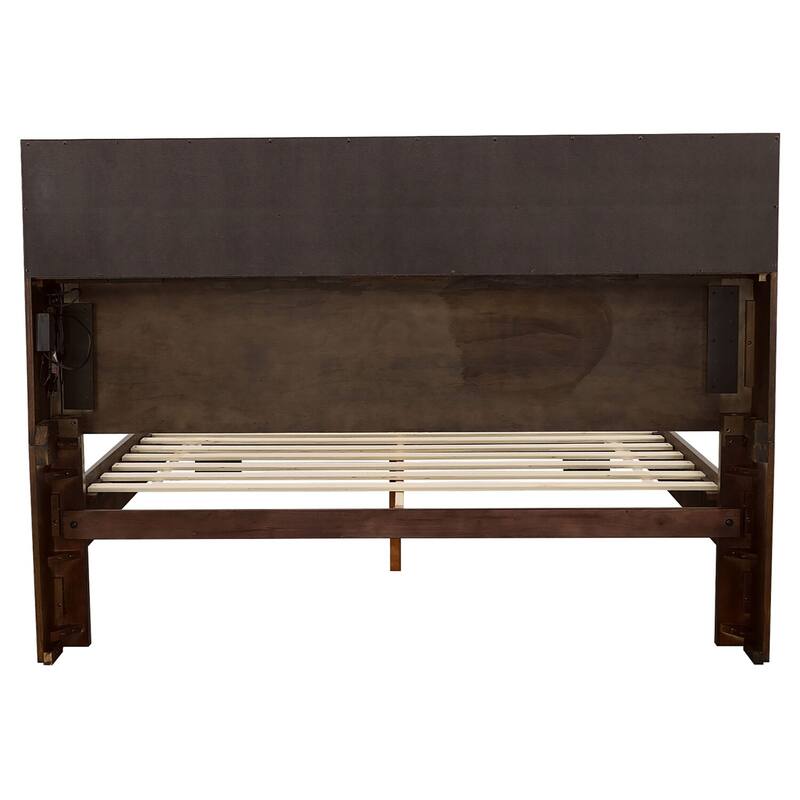 Storage Bed with Headboard & Lighting - Cappuccino Finish - Modern Bedroom Furniture