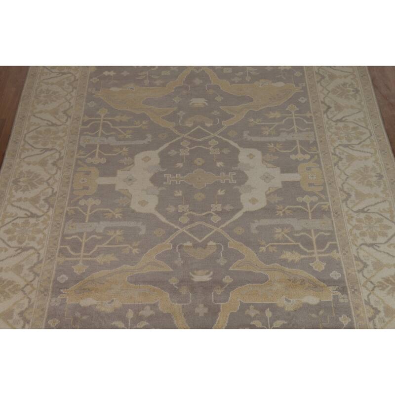 Grey Oushak Indian Area Rug Hand-Knotted Wool Carpet - 9'1" x 11'9"