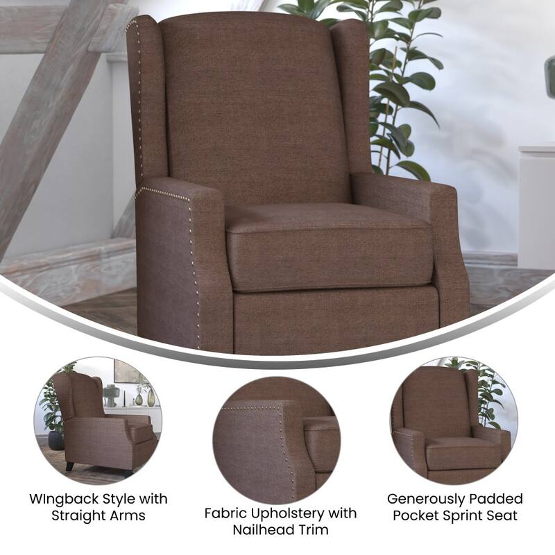 Push Back Wing Back Pocket Spring Recliner with Side Accent Nail Trim