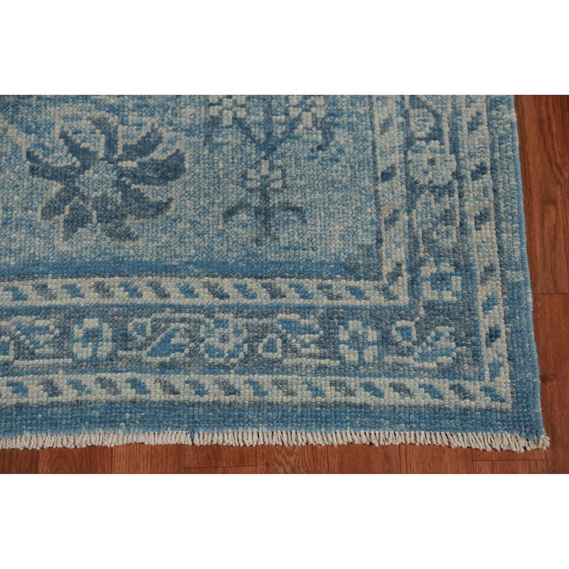 Hand Knotted Oriental 100% Wool Carpet Transitional Floral Navy Blue & Blues Oushak Runner Rug - 17' 4'' X 3' 1''