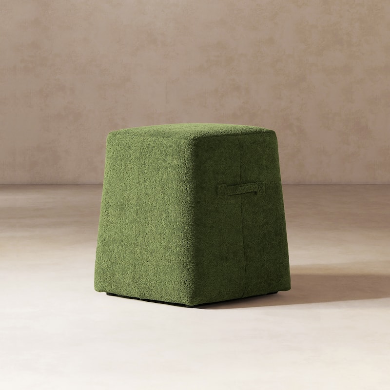 Oliver 16" Tapered Square Fleeced Teddy Boucle Upholstered Ottoman - Moss Green