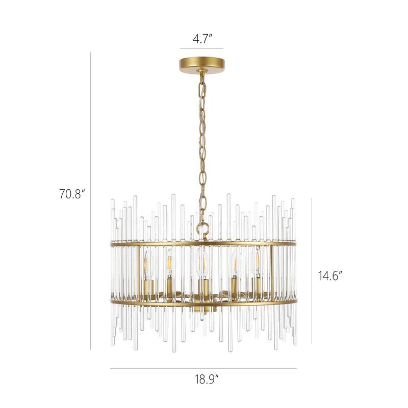 Gold finished Glass Rod Chandelier With 5 Light