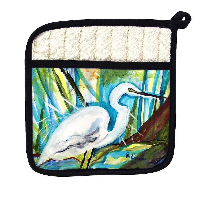 Betsy's Great Egret Pot Holder - 9x9