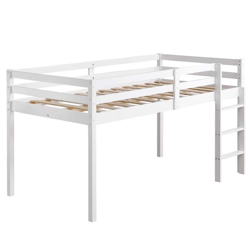 White Twin Solid wood Loft Bed with Ladder