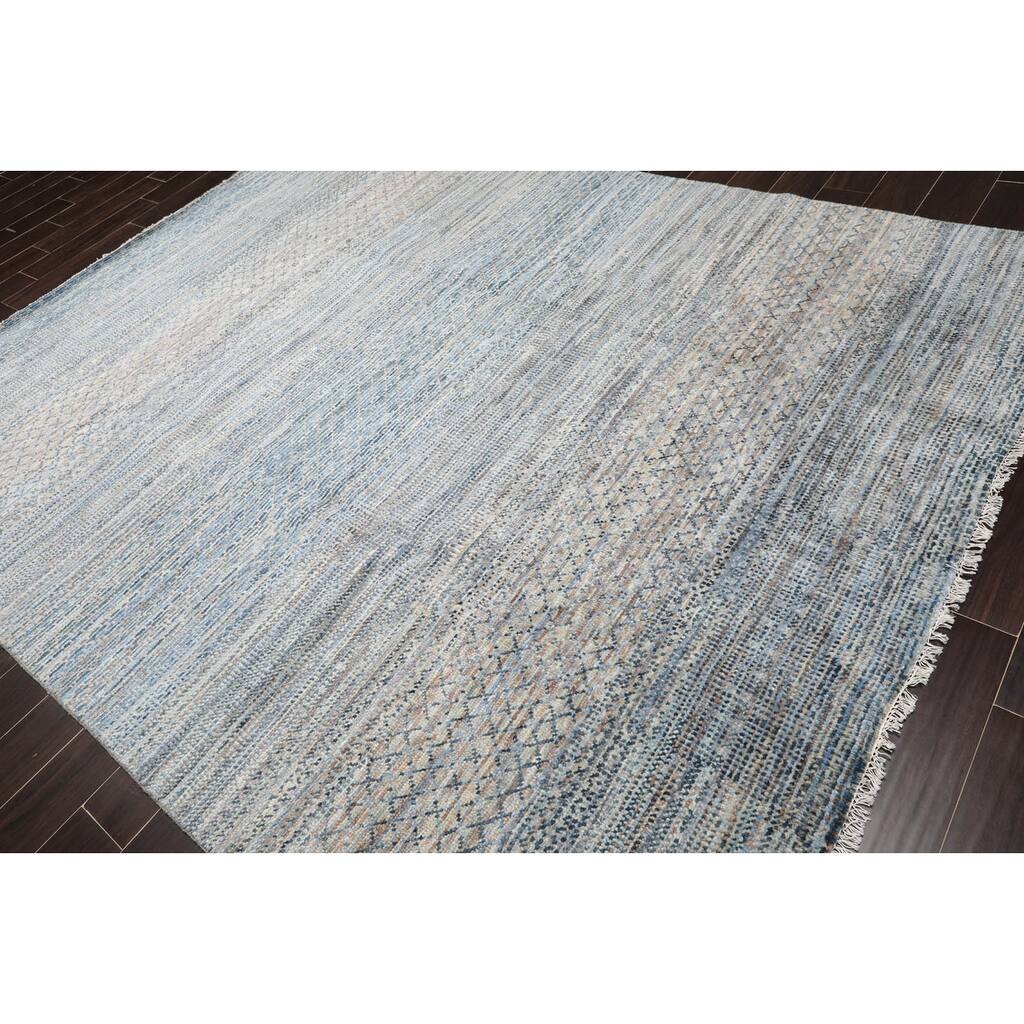 Hand Knotted Basketweave Seagrass Gray,Blue Wool Modern & Contemporary Oriental Area Rug (8x10) - 8' x 10'