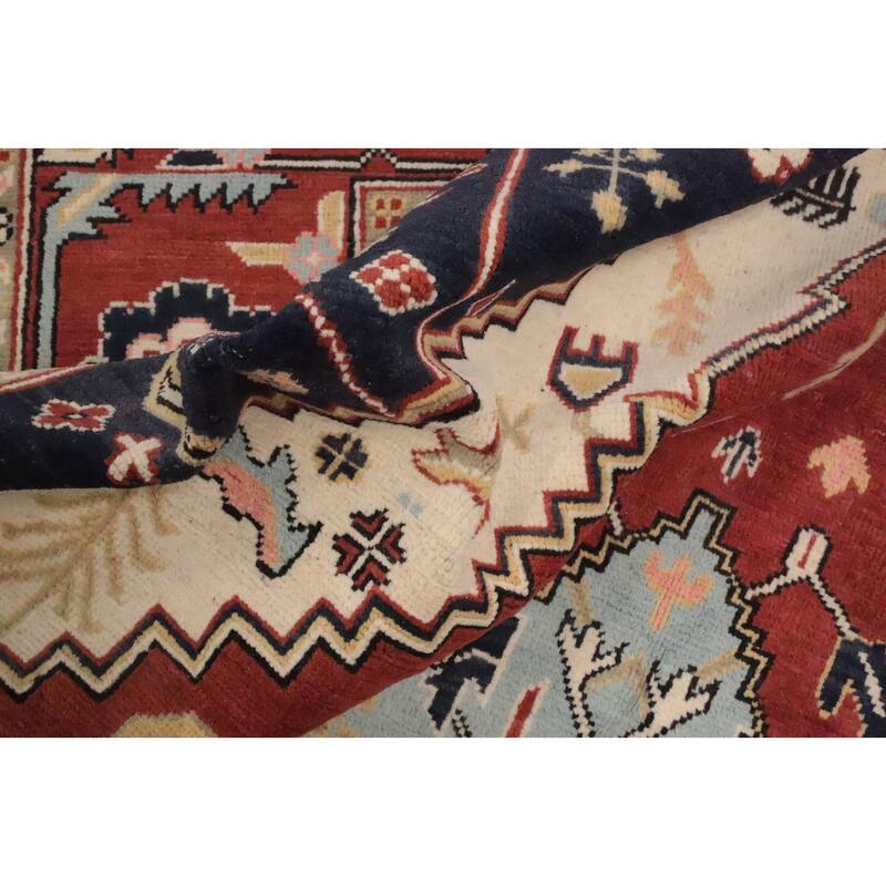 Hand Knotted Oriental 100% Wool Carpet Traditional Medallion Oranges & Rust Heriz (serapi) Area Rug - 9' 1'' X 6' 4''