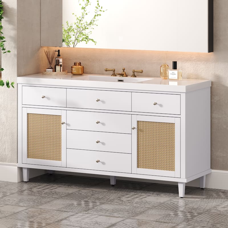 Christopher Knight Home - Emery 60" Bathroom Vanity with SMC Sink, Natural Finish for Modern Large Storage Cabinet